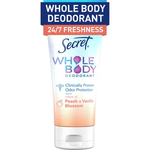 Secret Whole Body Aluminum Free Deodorant Cream - Peach & Vanilla Scent for Pits, Privates, Underboobs
