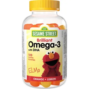 Sesame Street Omega-3 Gummies with DHA, Orange & Lemon Flavor for Kids, Gelatin-Free, 50mg Omega-3s