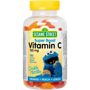 Sesame Street Super Boost Vitamin C Gummies 125mg - Vegan, Gelatin-Free, Orange, Peach, Lemon Flavors
