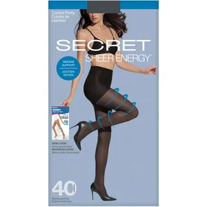 Sheer Control Top Panty Medium Support - 40 Denier, Reinforced Toe, Cotton Blend Gusset