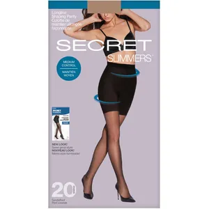 Sheer Medium Control Longline Shaping Panty w/Sandalfoot - 20 Denier Tummy & Thigh Shaper