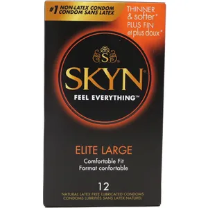 Skyn Elite Large Synthetic Polyisoprene Lubricated Condoms - Comfort Fit, 56mm Width, 10% Thinner
