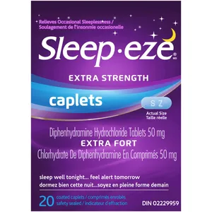 Sleep-Eze Extra Strength Nighttime Sleep Aid 50mg, 20 Coated Caplets for Restful Sleep