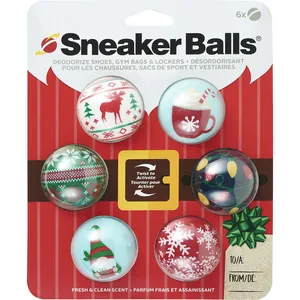 Sneaker Balls Fireside Xmas 6-Pack Deodorizer for Shoes, Gym Bags â€“ Lasts 90 Days, 1.5' Diameter