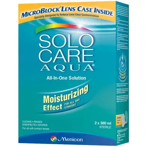 Solo-Care Aqua Double Pack - Moisturizing Lens Solution for All-Day Comfort, 2x360ml with Lens Case