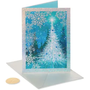Sparkly Holiday Card with Laser-Cut Snowflakes and Pearl Finish - 5x7' Christmas Greeting