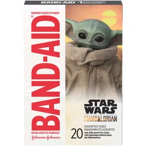 Star Wars Mandalorian Adhesive Bandages for Kids, 20 Count, Fun Designs for Minor Cuts & Scrapes
