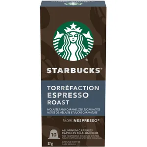 Starbucks by Nespresso Espresso Roast Coffee Capsules 10 Pods - Intense, Caramelly Sweet Flavor