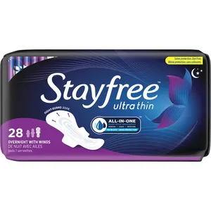 Stayfree Ultra Thin Overnight Pads with Wings - Extra Wide Coverage, All-in-One Absorption Technology