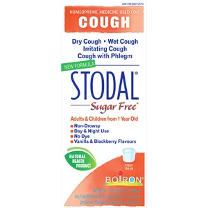 Stodal Sugar Free Cough Syrup for Dry & Wet Cough Relief, Non-Drowsy Vanilla & Blackberry Flavors