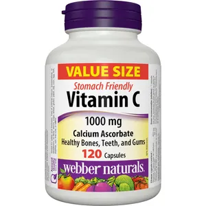 Stomach Friendly Vitamin C Calcium Ascorbate 1000 mg Capsules for Immune Support and Antioxidant Protection