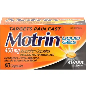 Super Strength Motrin Ibuprofen 400mg Liquid Gels for Fast Pain Relief