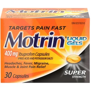 Super Strength Motrin Ibuprofen Liquid Gels 400mg for Fast Pain Relief - Easy to Swallow Capsules