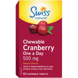 Swiss Cranberry One A Day 500 mg Chewable Tablets for Urinary Health - Natural Flavor, No Additives