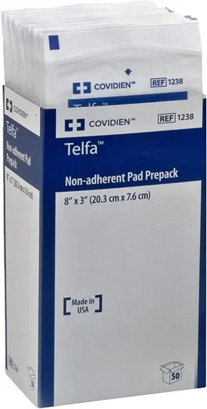 TELFA Non-Adherent Dressing Sterile Pads, 3'x8', 50 Pack - Cotton Adhesive for Wound Care