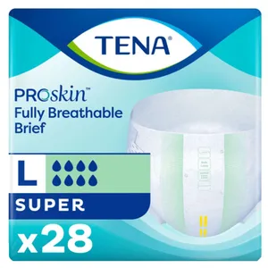TENA Adult Incontinence Briefs, Super Absorbency, Large - Comfortable Overnight Protection