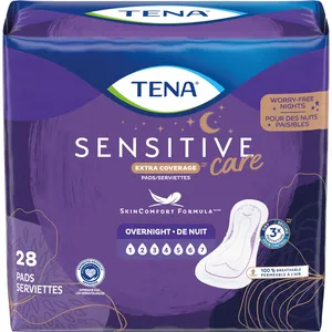 TENA Sensitive Care Extra Coverage Overnight Pads - 20% More Coverage, Dermatologically Approved
