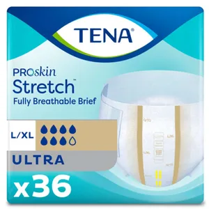 TENA Stretch Adult Incontinence Brief, Ultra Absorbency, Large/X-Large, Beige - Comfort & Protection