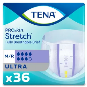 TENA Stretch Adult Incontinence Brief, Ultra Absorbency, Regular/Medium, Beige - Secure Fit & Comfort