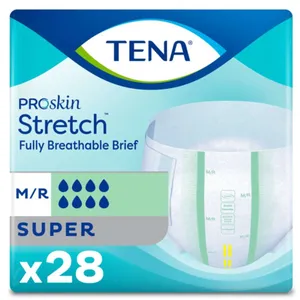 TENA Stretch Adult Incontinence Briefs, Super Absorbency, Medium, Green - Comfortable & Secure Fit