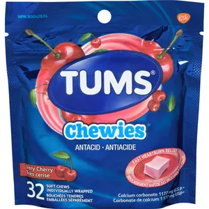 TUMS Chewies Very Cherry 32 Count Soft Chews for Fast Heartburn Relief, Delicious Antacid