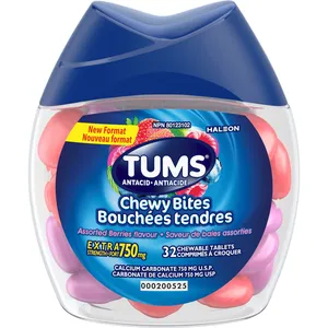 TUMS Chewy Bites - Berry Flavored Antacid for Heartburn Relief - 750mg Calcium Carbonate