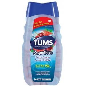 TUMS Extra Strength Smoothies Berry Fusion 140 Count - Fast Heartburn Relief, Delicious Chewable Tablets