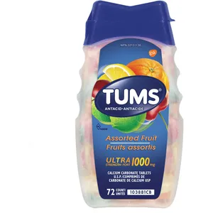 TUMS Ultra Strength Assorted Fruit 72 Tablets - Fast Heartburn Relief with Double Acid-Neutralizing Power