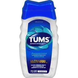 TUMS Ultra Strength Peppermint 72 Count Tablets for Fast Heartburn Relief