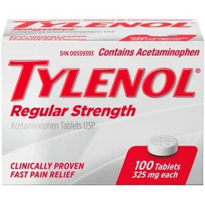 TYLENOL Regular Strength 325mg Tablets - 100 Count for Headache, Aches, Pains & Fever Relief