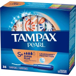 Tampax Pearl Super Plus Tampons 36 Count - Unscented with LeakGuard Braid for Ultimate Protection