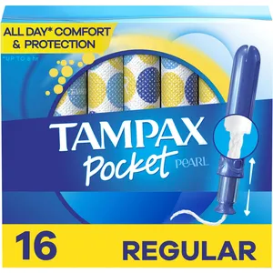 Tampax Pocket Pearl Tampons, Regular Absorbency, LeakGuard Braid, Unscented, 8-Hour Comfort