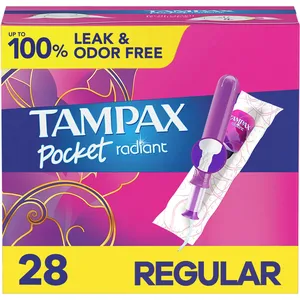 Tampax Pocket Radiant Compact Tampons, Regular Absorbency, Unscented, LeakGuard Protection
