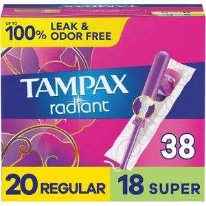 Tampax Radiant Tampons Duo Pack, Regular/Super Absorbency, LeakGuard Braid, Unscented