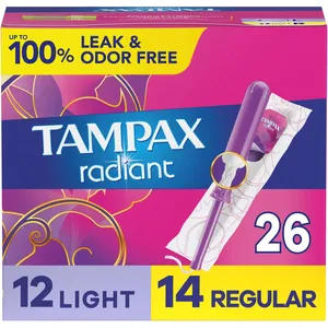 Tampax Radiant Tampons Duo Pack - Light/Regular Absorbency, LeakGuard Braid, Unscented Protection
