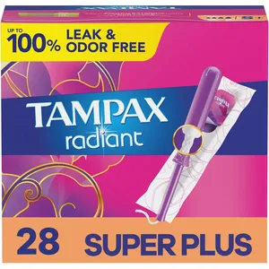 Tampax Radiant Tampons Super Plus Absorbency with LeakGuard Braid - Unscented, 100% Leak Protection