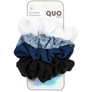 Textured Scrunchies 4-Pack in Navy, White, Light Blue & Black - Soft, Eco-Friendly, Recyclable