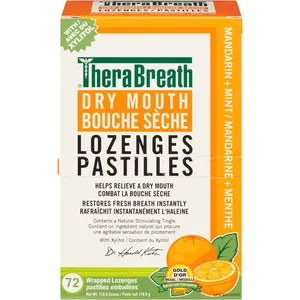 TheraBreath Dry Mouth Lozenges Mandarin Mint - 72 Wrapped Lozenges for Fresh Breath Relief