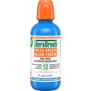 TheraBreath Fresh Breath Oral Rinse Icy Mint - 12-Hour Bad Breath Fighter, Alcohol-Free Formula