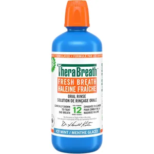 TheraBreath Icy Mint Fresh Breath Oral Rinse 1L - Fights Bad Breath, Lasts Over 12 Hours, No Alcohol