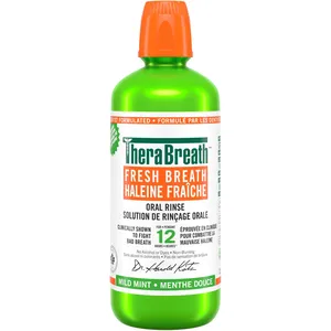 TheraBreath Oral Rinse Fresh Breath Mild Mint 1L - Fight Bad Breath Odor, Alcohol-Free, Vegan