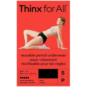 Thinx for All Women's Super Absorbency Cotton Brief Underwear, Size Small, Black