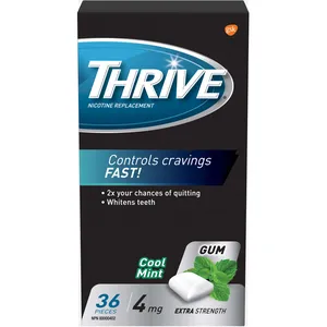 Thrive Cool Mint Extra Strength Nicotine Gum 4mg - 36 Count for Quick Craving Relief