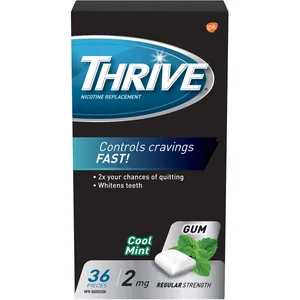 Thrive Gum 2mg Regular Strength Nicotine Replacement Cool Mint - 36 Count Travel Pack