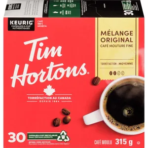 Tim Hortons Kcup Original Blend Medium Roast Coffee 30Ct - 100% Arabica, Smooth Finish