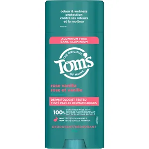 Tom's of Maine Rose Vanilla Natural Deodorant 92g - Aluminum Free, Vegan, Unisex, Fresh Scent