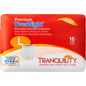 Tranquility Premium OverNight Disposable Absorbent Underwear, Large - 34 oz Capacity, Latex-Free