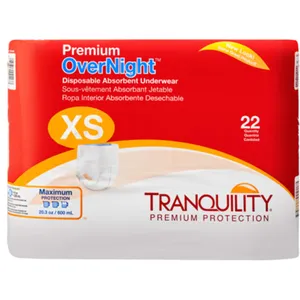 Tranquility Premium OverNight Disposable Underwear, X-Small, 34 oz Absorbency, Latex-Free