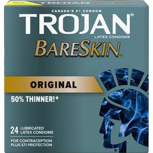 Trojan BareSkin Lubricated Condoms - Super Thin & Sensitive, 50% Thinner for Ultimate Comfort