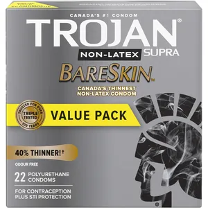 Trojan BareSkin Supra Non-Latex Condoms, Super Thin & Sensitive, Canada’s Thinnest Non-Latex Option
